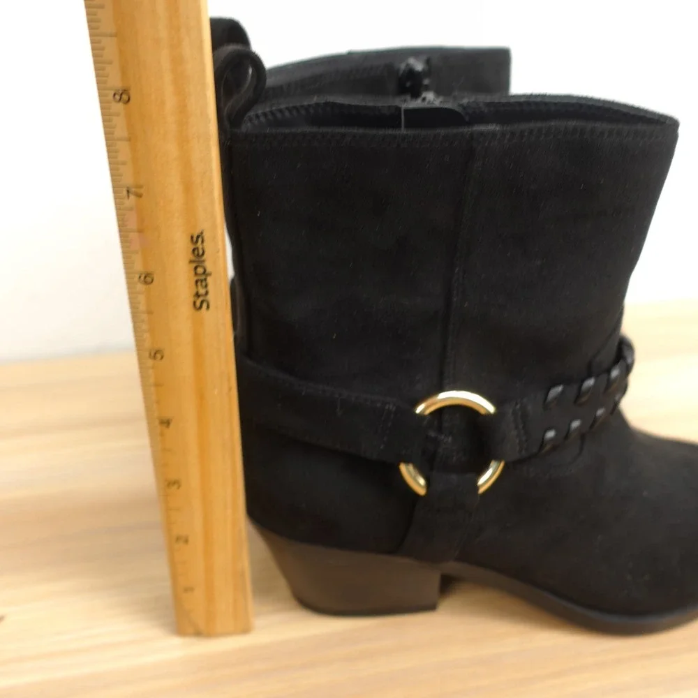 Western Boho Suede Ankle Boots Womens 6 Black Biker Indie Harness DV Dolce Vita